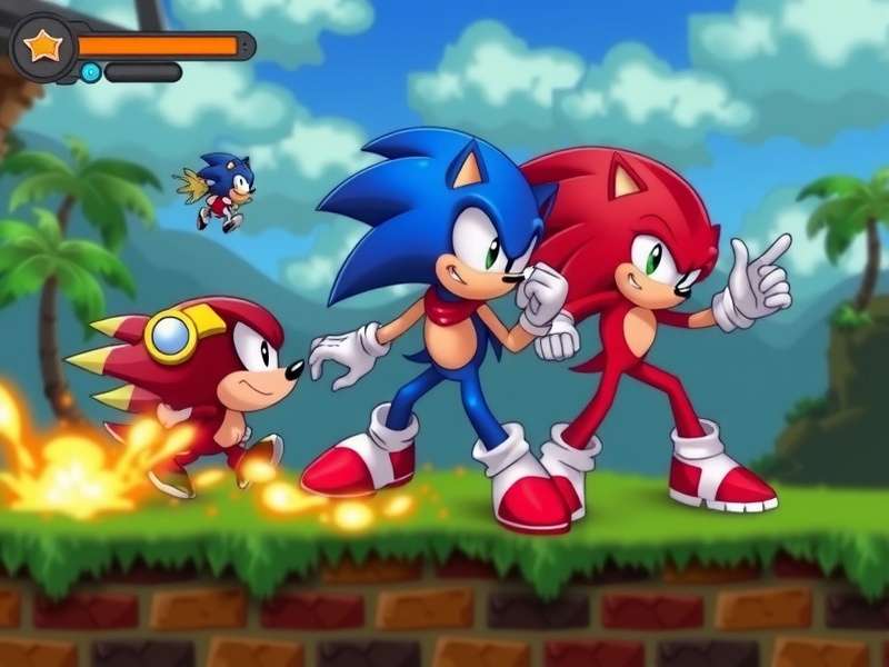 Sonic the Hedgehog engaged in combat in a flash game, facing off against robots