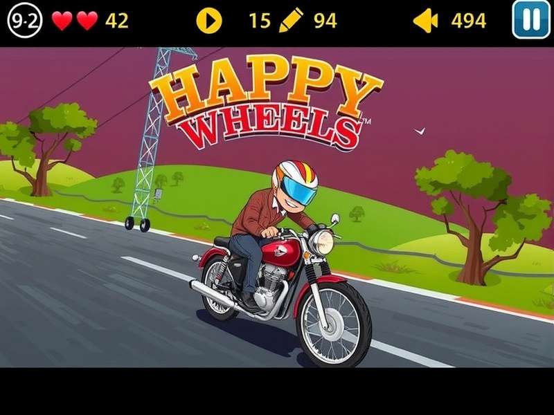 Happy Wheels flash game gameplay screenshot showing chaotic vehicles and obstacles