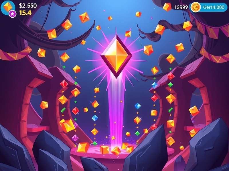 Screenshot of Gem Flash gameplay showing a bright, intricate level with colorful gems and power-ups