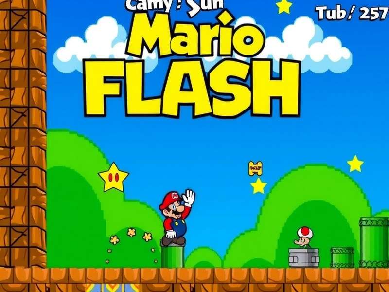 Super Mario Flash Gameplay Screenshot showing Mario jumping over a Goomba