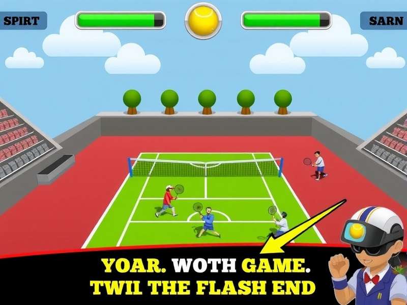 Tennis Game Flash Game – action screenshot on court with player serving