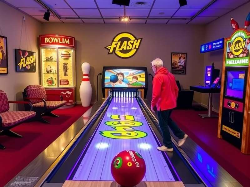 Retro computer monitor displaying a bowling game UI