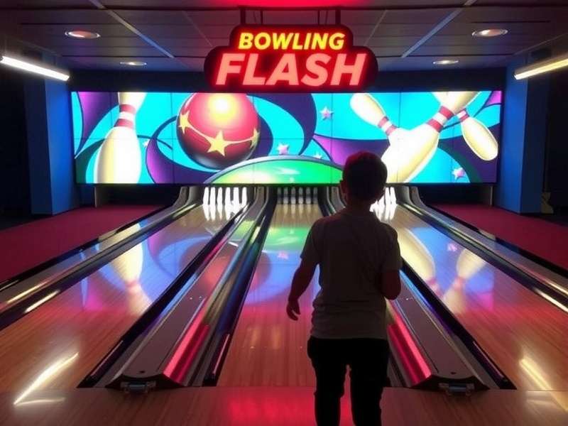 Vintage bowling alley retro vibe with neon lights — tribute to Flash bowling game era